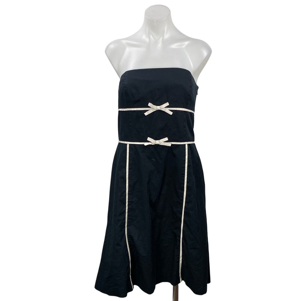 Ann Taylor Black Strapless Bandeau Sleeveless Bow Fit & Flare Mini Dress 12P
